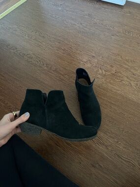Clarks Black Suede Ankle Booties - Low Block Heel